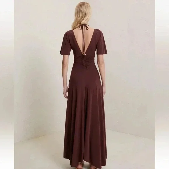 NWT A.L.C. Size XS Bitter Chocolate Brown Nina Beaded tie neck maxi - Picture 4 of 7